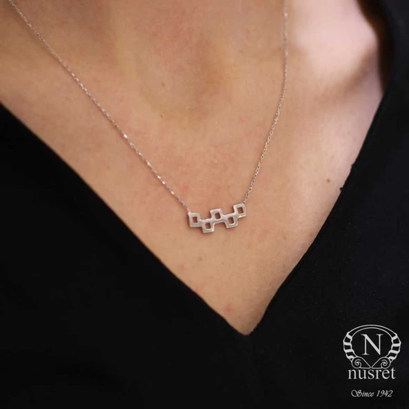 925 Ayar Gümüş Minik Kareler Kolye - Resim 3