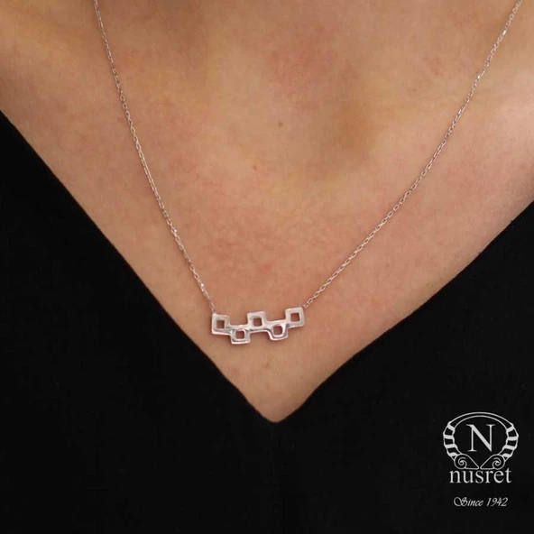 925 Ayar Gümüş Minik Kareler Kolye - Resim 6