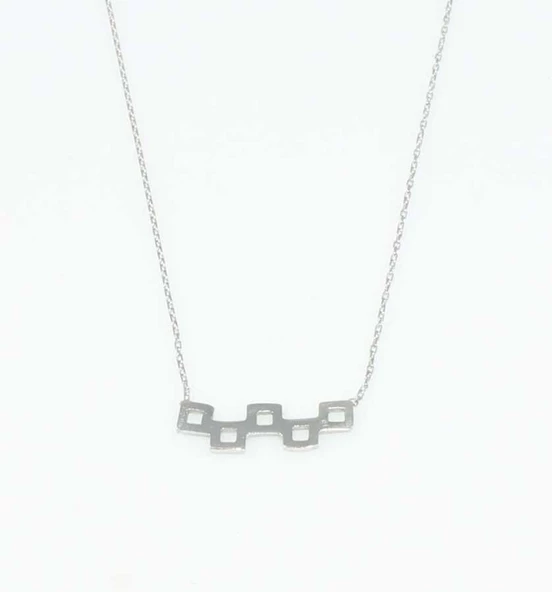 925 Ayar Gümüş Minik Kareler Kolye - Resim 9