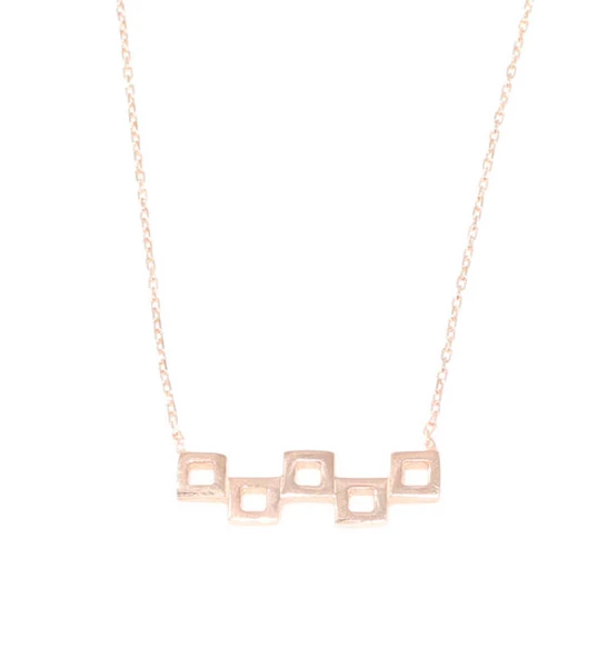 925 Ayar Gümüş Minik Kareler Kolye - Resim 4