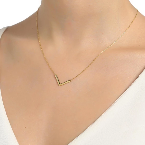 925 Ayar Gümüş V Kolye - Resim 8