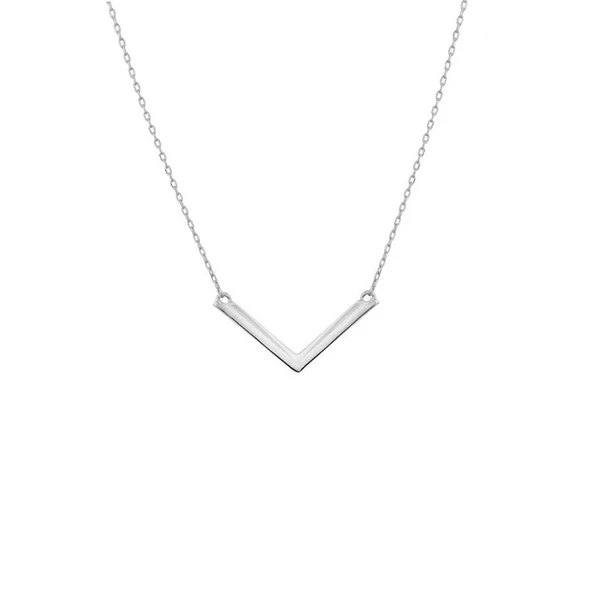 925 Ayar Gümüş V Kolye - Resim 4