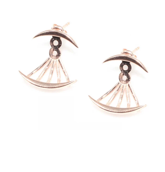 925 Ayar Gümüş Hilal Modeli Ear Jacket Küpe, Sarı - Resim 2