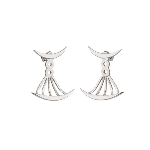 925 Ayar Gümüş Hilal Modeli Ear Jacket Küpe, Sarı ürün görseli 1