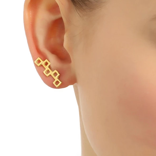 925 Ayar Gümüş Minik Kareler Earcuff Küpe - Resim 9