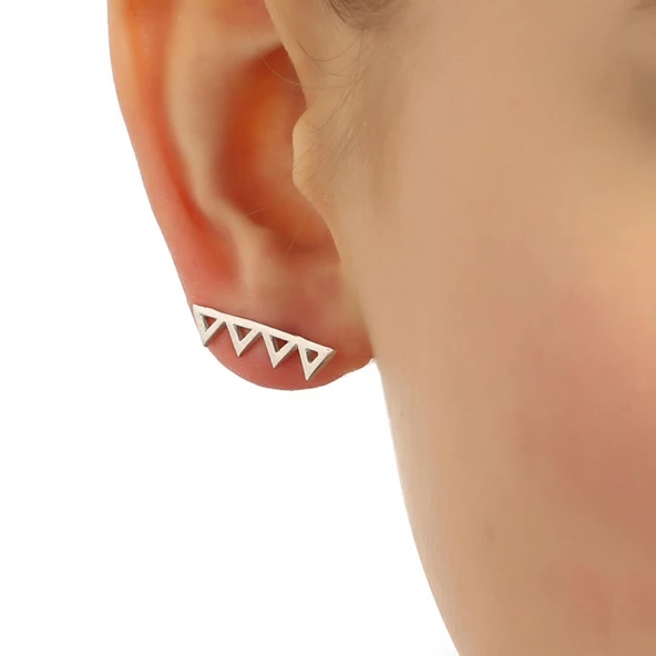 925 Ayar Gümüş Zikzak Earcuff Küpe - Resim 3
