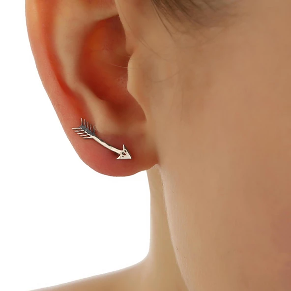925 Ayar Gümüş Minik Ok Earcuff Küpe - Resim 6