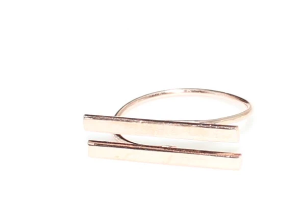 925 Ayar Gümüş Çift Çubuk Yüzük, Pembe ürün görseli