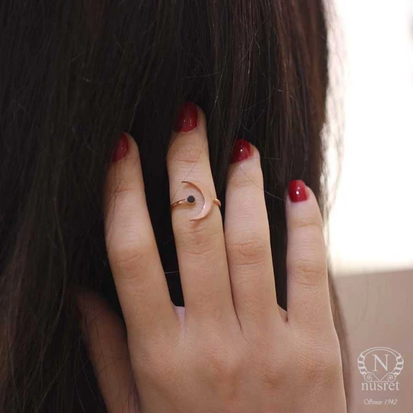 925 Ayar Gümüş Taşlı Ay Modeli Yüzük - Resim 6