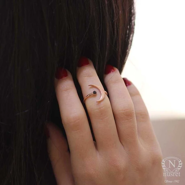 925 Ayar Gümüş Taşlı Ay Modeli Yüzük - Resim 5