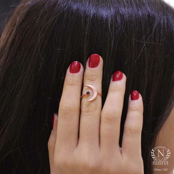 925 Ayar Gümüş Taşlı Ay Modeli Yüzük - Resim 7