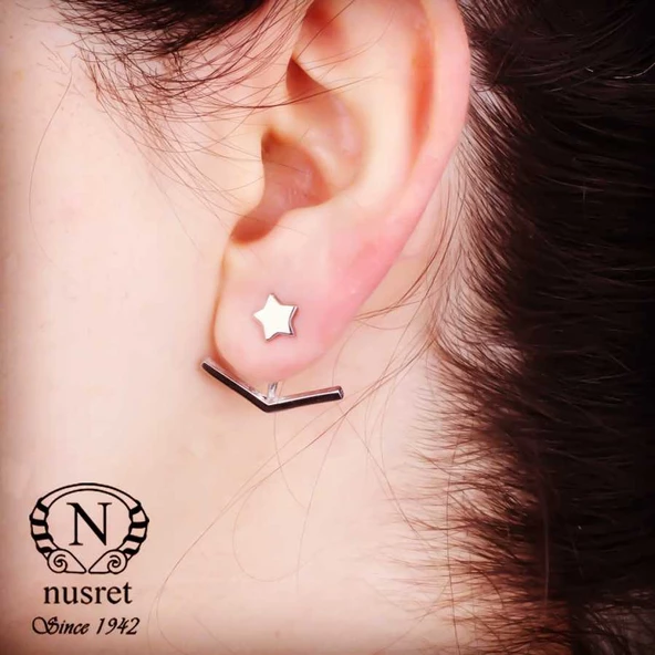 925 Ayar Gümüş V - Yıldız Ear jacket Küpe ürün görseli 1