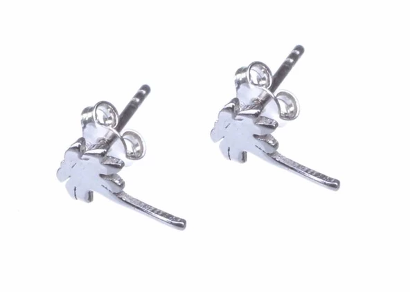 925 Ayar Gümüş Minik Palmiye Küpe - Resim 4