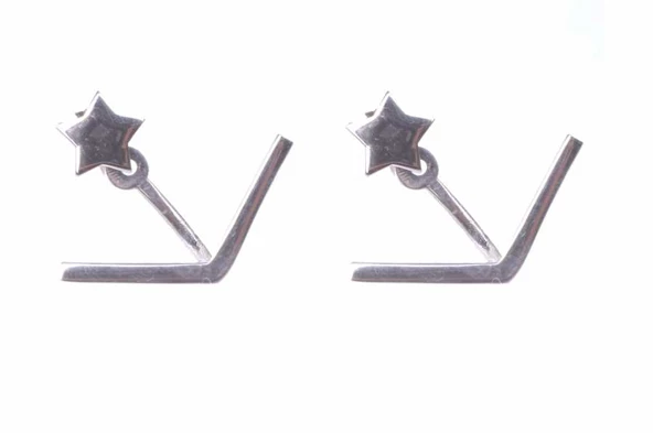 925 Ayar Gümüş V - Yıldız Ear jacket Küpe - Resim 5