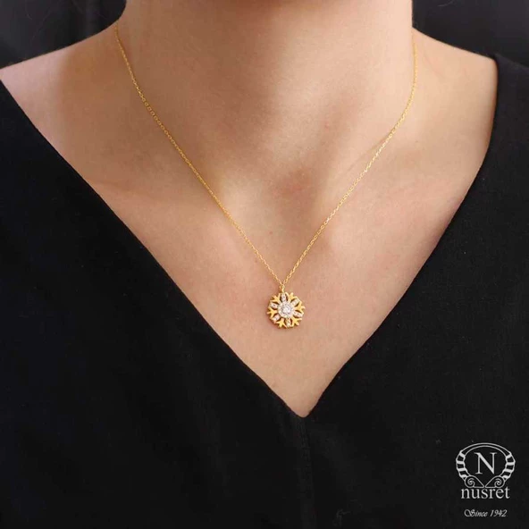 925 Ayar Gümüş Taşlı Büyük Kar Tanesi Kolye - Resim 3