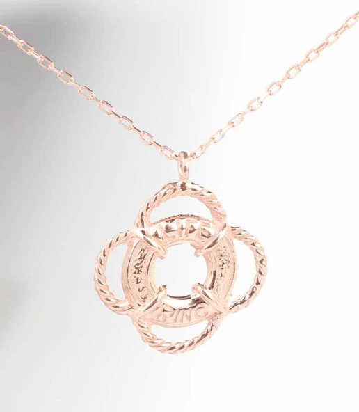925 Ayar Gümüş Can Simidi Kolye, Pembe - 3