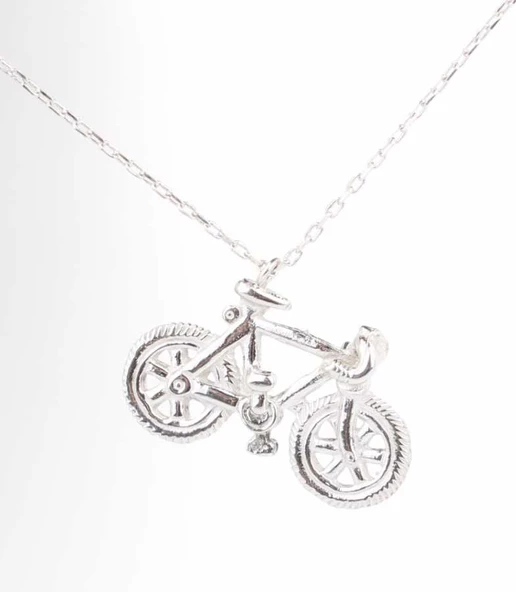 925 Ayar Gümüş Bisiklet Charm Kolye, Beyaz - Resim 3