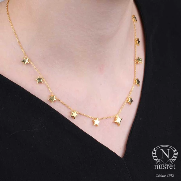 925 Ayar Gümüş Kutup Yıldızı & Yıldızlar Sıra Kolye - Resim 4