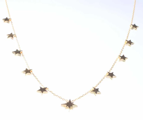 925 Ayar Gümüş Kutup Yıldızı & Yıldızlar Sıra Kolye - Resim 5