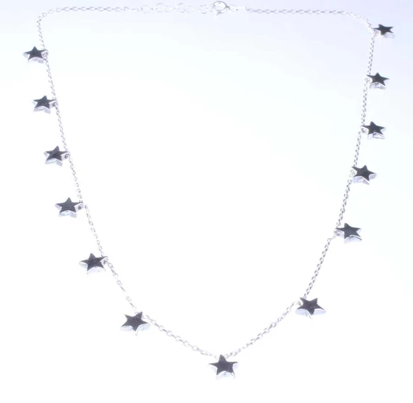 925 Ayar Gümüş Kutup Yıldızı & Yıldızlar Sıra Kolye - Resim 2