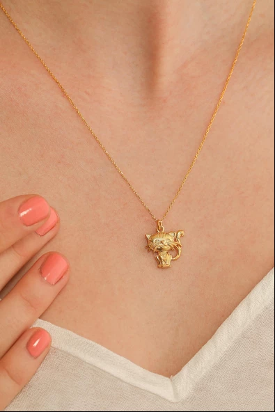 925 Ayar Gümüş Sevimli Kedi Kolye - Resim 2