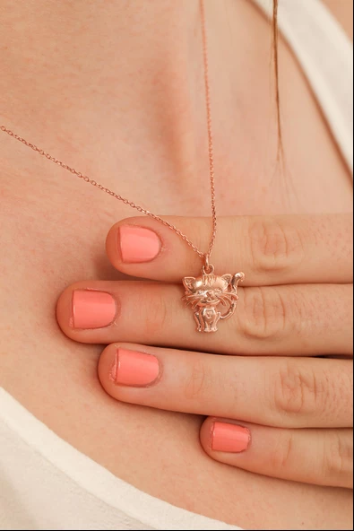 925 Ayar Gümüş Sevimli Kedi Kolye - Resim 3