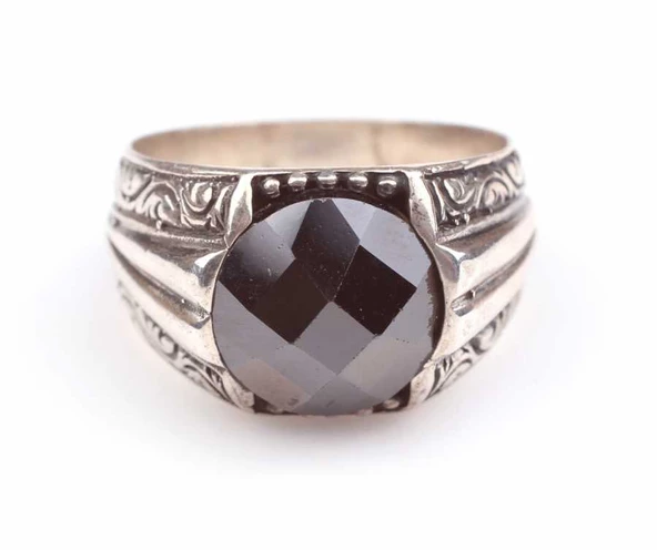 925 Ayar Gümüş Oval Fasetli Oniks Taşlı Erkek Yüzük - Resim 7