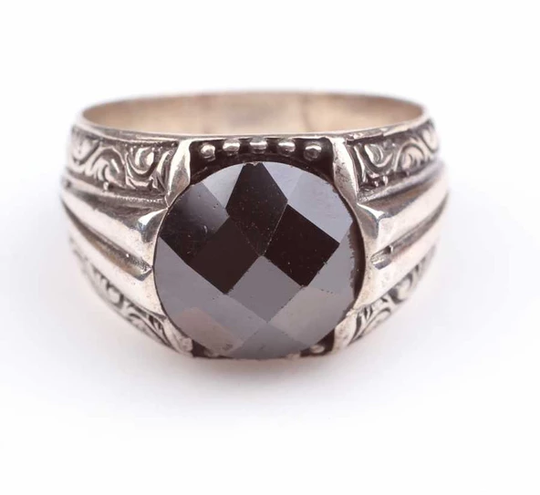925 Ayar Gümüş Oval Fasetli Oniks Taşlı Erkek Yüzük - Resim 6
