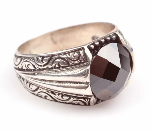 925 Ayar Gümüş Oval Fasetli Oniks Taşlı Erkek Yüzük - Resim 5