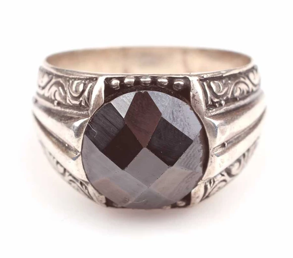 925 Ayar Gümüş Oval Fasetli Oniks Taşlı Erkek Yüzük - Resim 2