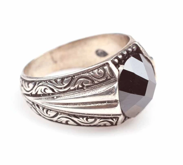 925 Ayar Gümüş Oval Fasetli Oniks Taşlı Erkek Yüzük - Resim 8