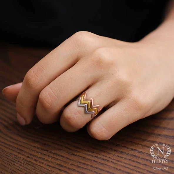 925 Ayar Gümüş Zikzak Yüzük, Pembe - Resim 5