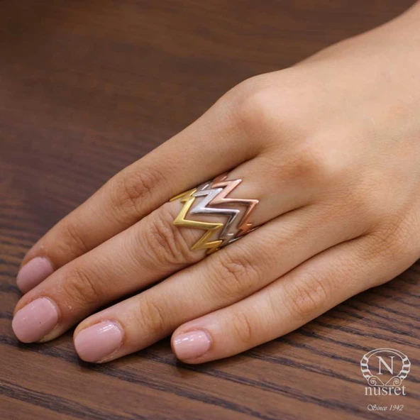 925 Ayar Gümüş Kalın Zikzak Yüzük, 3 Renk - Resim 3