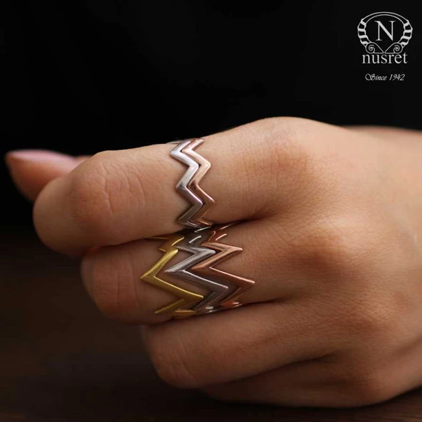 925 Ayar Gümüş Kalın Zikzak Yüzük, 3 Renk - Resim 2