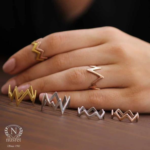 925 Ayar Gümüş Kalın Zikzak Yüzük, 3 Renk - Resim 6