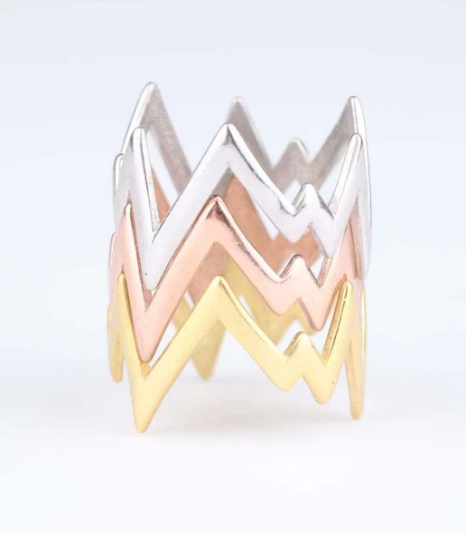 925 Ayar Gümüş Kalın Zikzak Yüzük, 3 Renk - Resim 5