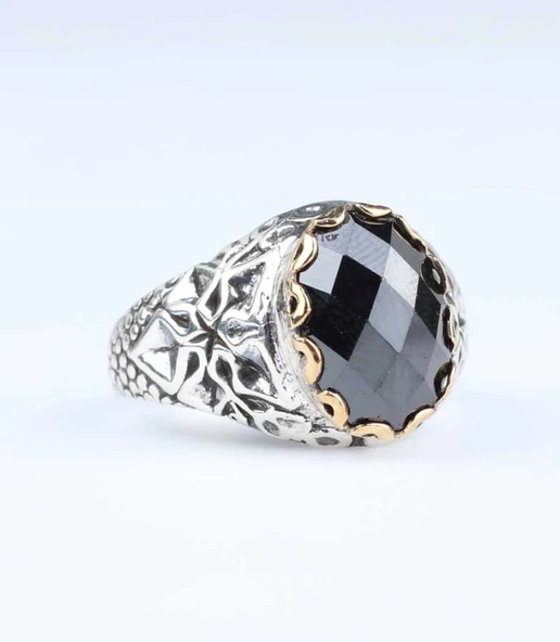 925 Ayar Gümüş Fasetli Garnet Taşlı Antik Yüzük - Resim 5