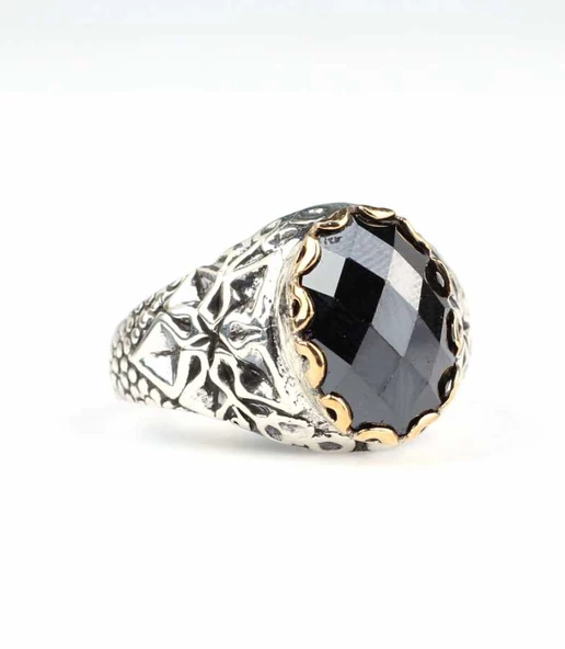 925 Ayar Gümüş Fasetli Garnet Taşlı Antik Yüzük - Resim 2