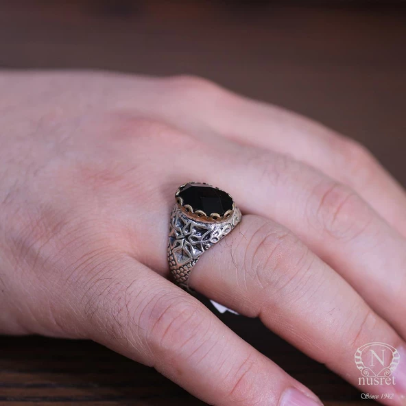 925 Ayar Gümüş Fasetli Garnet Taşlı Antik Yüzük - Resim 6
