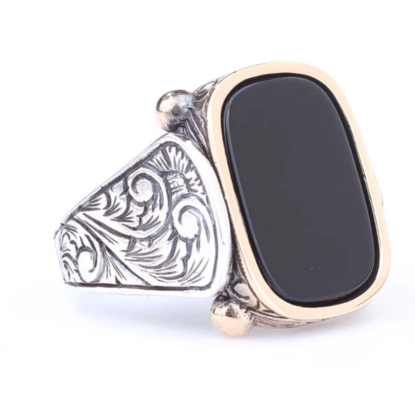 925 Ayar Gümüş ve Bronz Karışımı Oniks Taşlı Erkek Yüzük ürün görseli