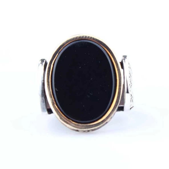 925 Ayar Gümüş ve Bronz Dikdörtgen Oniks Taşlı Erkek Yüzük - Resim 4