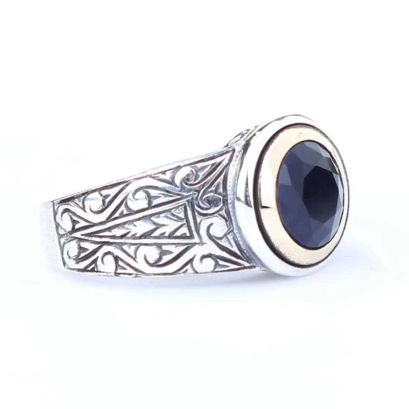 925 Ayar Gümüş ve Bronz Karışımı Safir Taşlı Erkek Yüzük ürün görseli