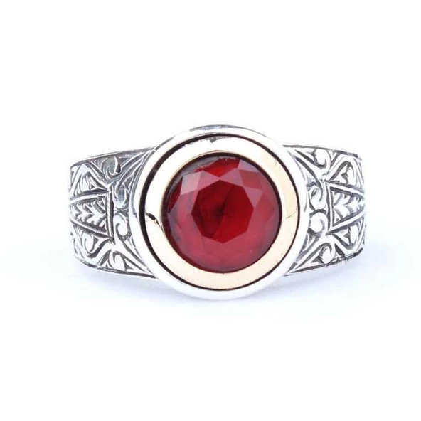 925 Ayar Gümüş ve Bronz Karışımı Yakut Taşlı Erkek Yüzük - 3