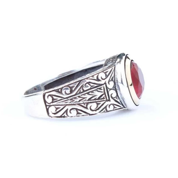 925 Ayar Gümüş ve Bronz Karışımı Yakut Taşlı Erkek Yüzük - 2