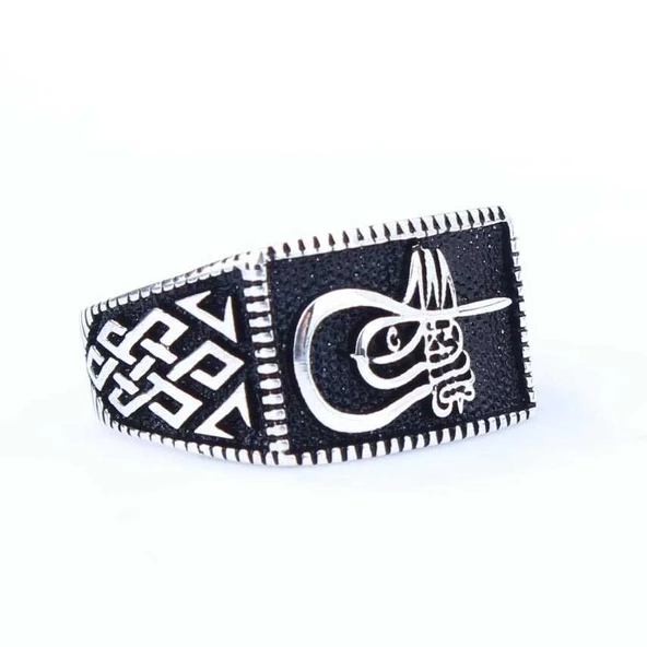 925 Ayar Gümüş Osmanlı Tuğrası Desenli Erkek Yüzük ürün görseli