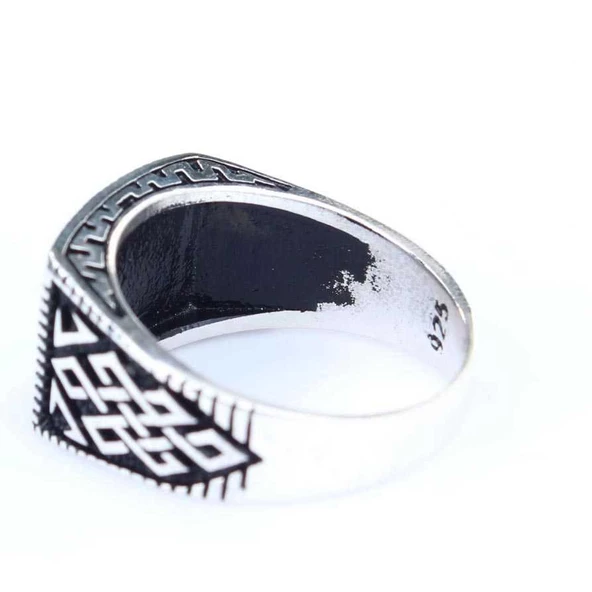 925 Ayar Gümüş Osmanlı Tuğrası Desenli Erkek Yüzük - Resim 5