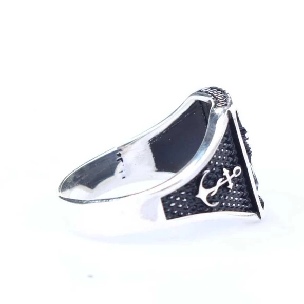 925 Ayar Gümüş Deniz Çapası Desenli Erkek Yüzük - Resim 2