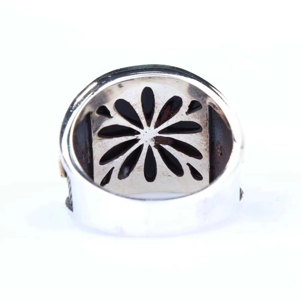 925 Ayar Gümüş Oniks Taşlı Tuğra Sembolü Erkek Yüzük - Resim 4