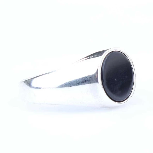 925 Ayar Gümüş Oniks Alyans Erkek Yüzük - Resim 4