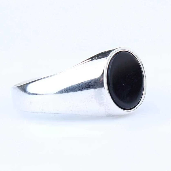 925 Ayar Gümüş Oniks Alyans Erkek Yüzük - Resim 6